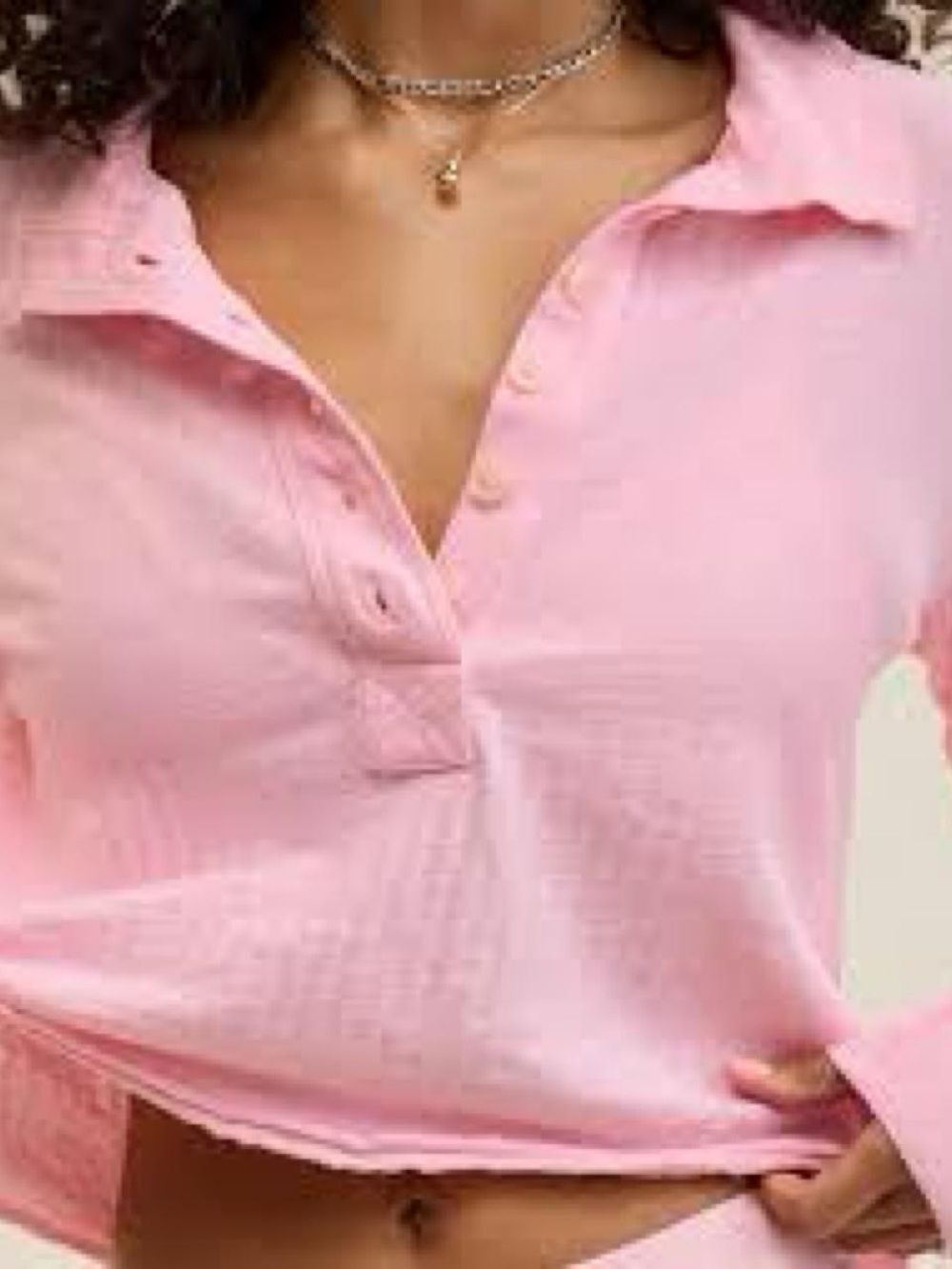 aerie Light Pink Long-Sleeve Button Polo Henley - Picture 4 of 4